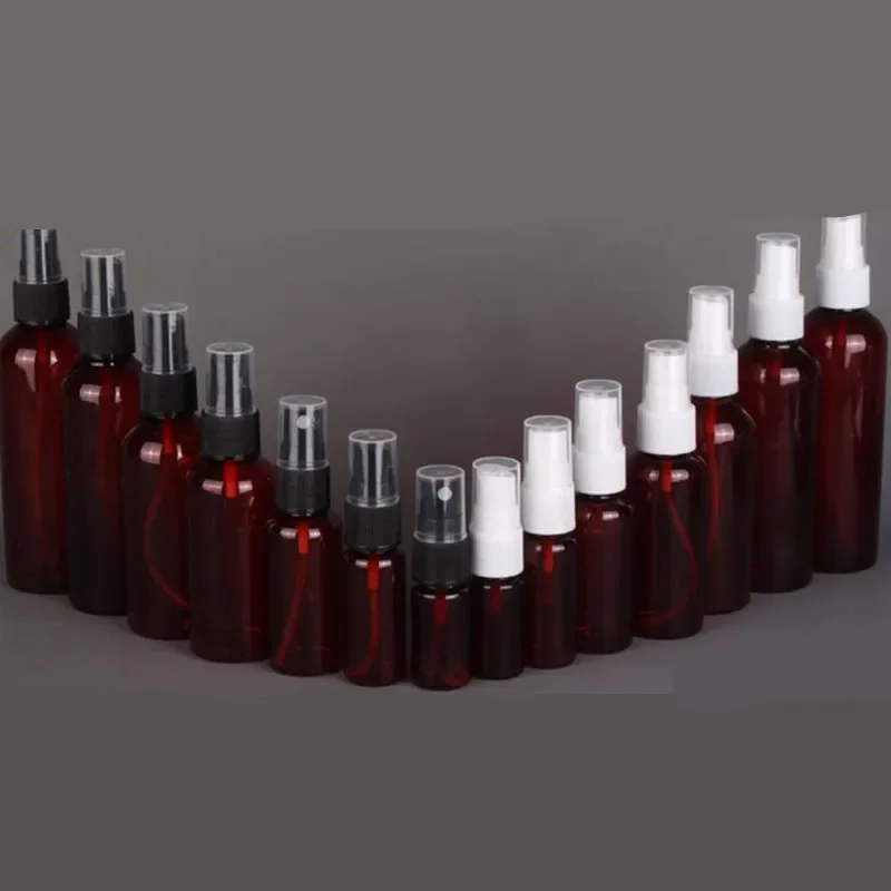 50PCS 10/20/30/50/100ml Brown PET Plastic Empty Spray Bottle Refillable Bottles Perfume Atomizer Fine Mist Alcohol Bottle