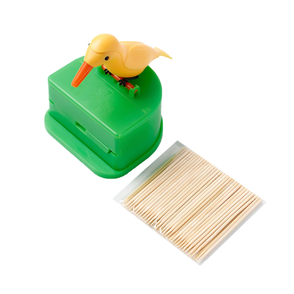 

Cute Bird Shaped Automatic Toothpick Dispenser Press Holder Non-Slip Base Yellow For Home Coffee Shop Restaurant (1 Bag