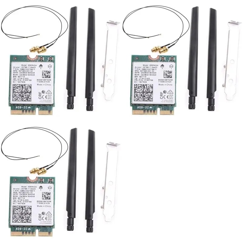 

Комплект беспроводной сетевой карты 3X 9560NGW (двухдиапазонный 2.4G/5Ghz) для настольных ПК, 802.11AC M.2 CNVI, с антеннами, совместимый с Bluetooth 5.0-ABIU