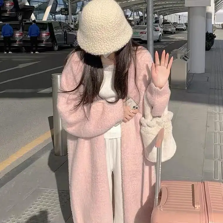 زائد حجم السيدات سميكة المتضخم سترة مشغولة من الصوف سترة مقاومة للماء المنك تقليد معطف طويل ربيع الخريف الأزياء...