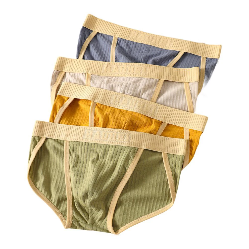 

Men Cotton Briefs Mid Rise Underwear with Breathable Pouch Design Elastic Waistband Soft Fabric Stripe Pattern