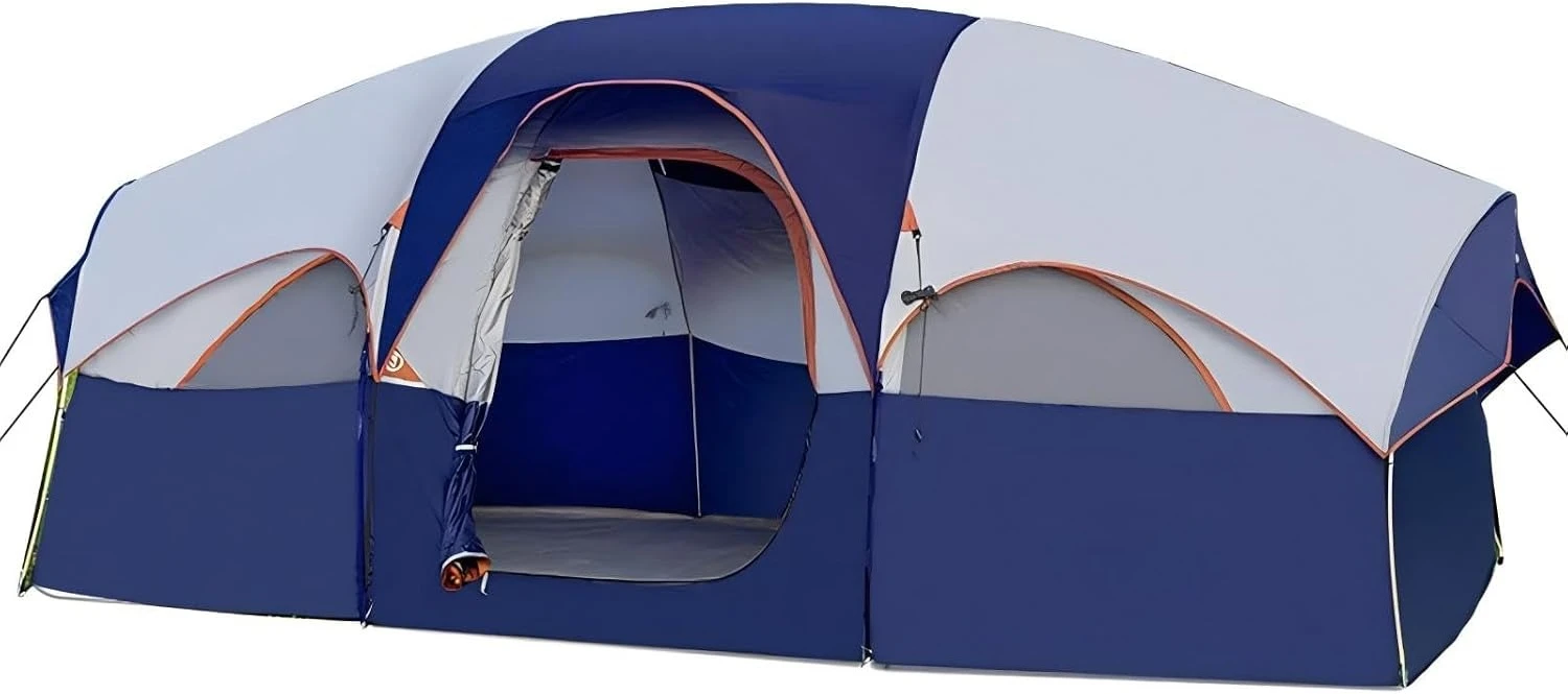 8 Person Camping Tent with Removable Room Divider, Weather‑Resistant Outdoor Tent with Rainfly for Group Car Camping Activities