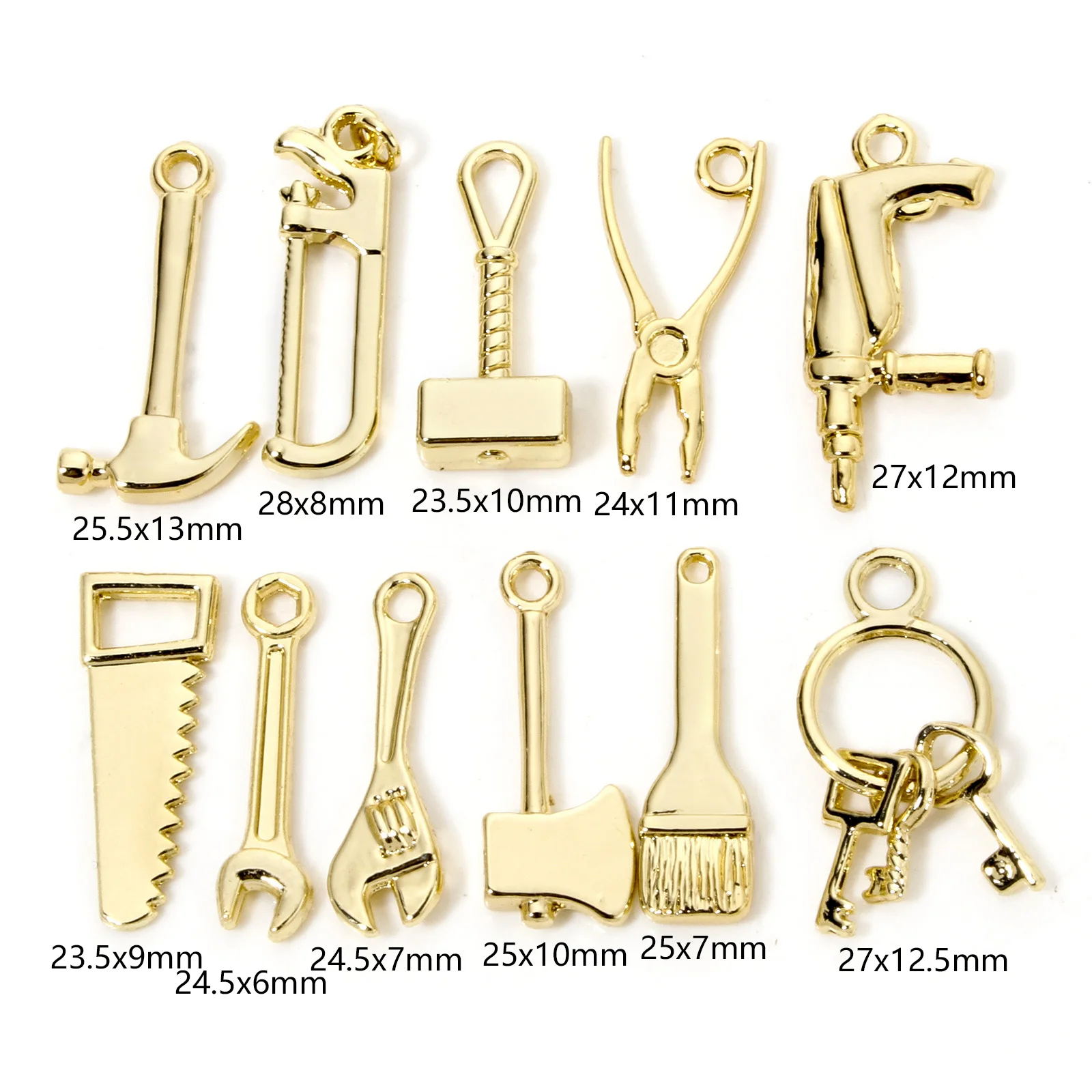 10pcs New Tools Charms Gold Color 3D Axe Hammer Wrench Shaped Pendants DIY Necklace Earrings For Women Men Gift Jewelry Findings