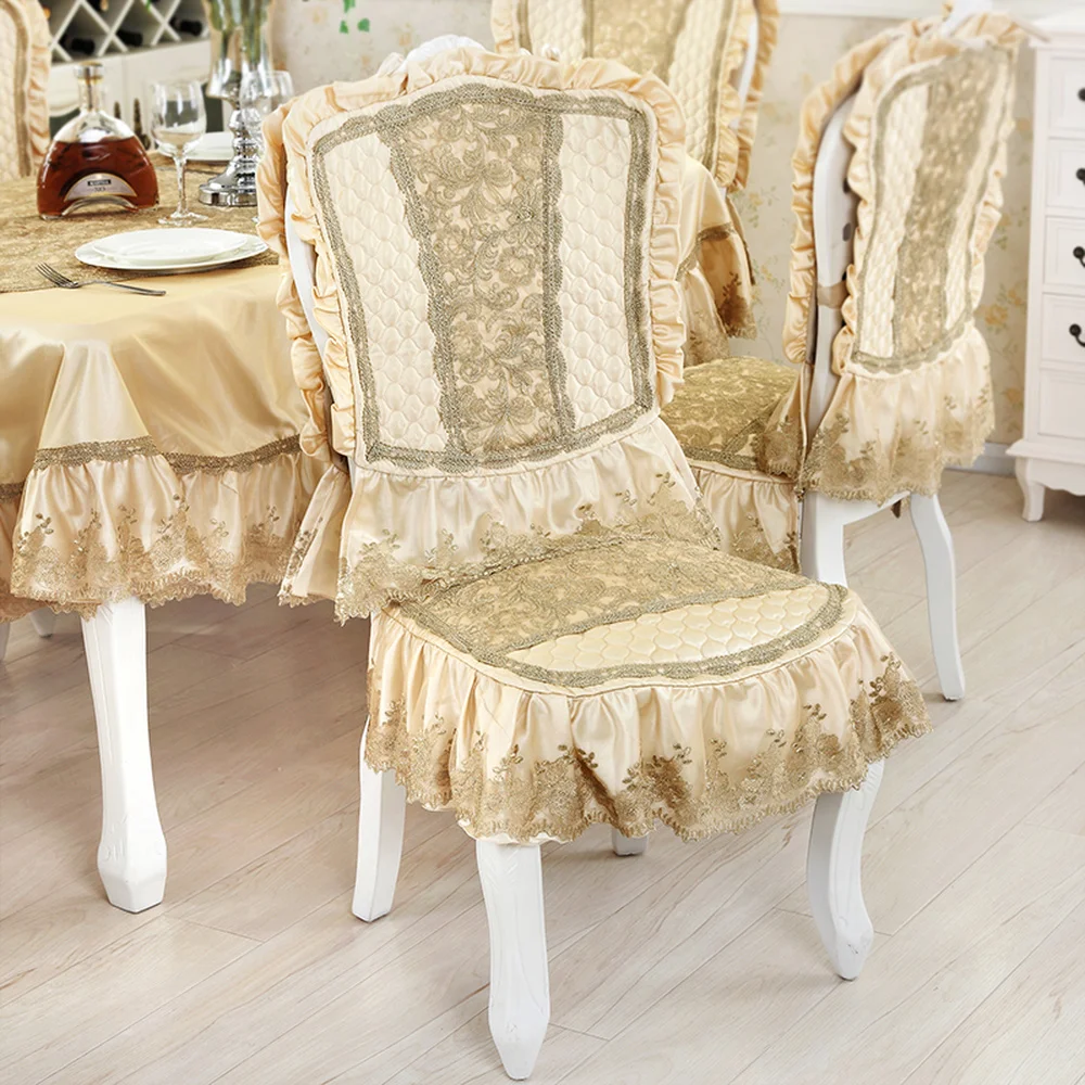 Noble Deluxe Golden Tablecloth European Embroidered Lace Table Cloth Table Runner Comfortable Non-slip Chair Cover for Weding