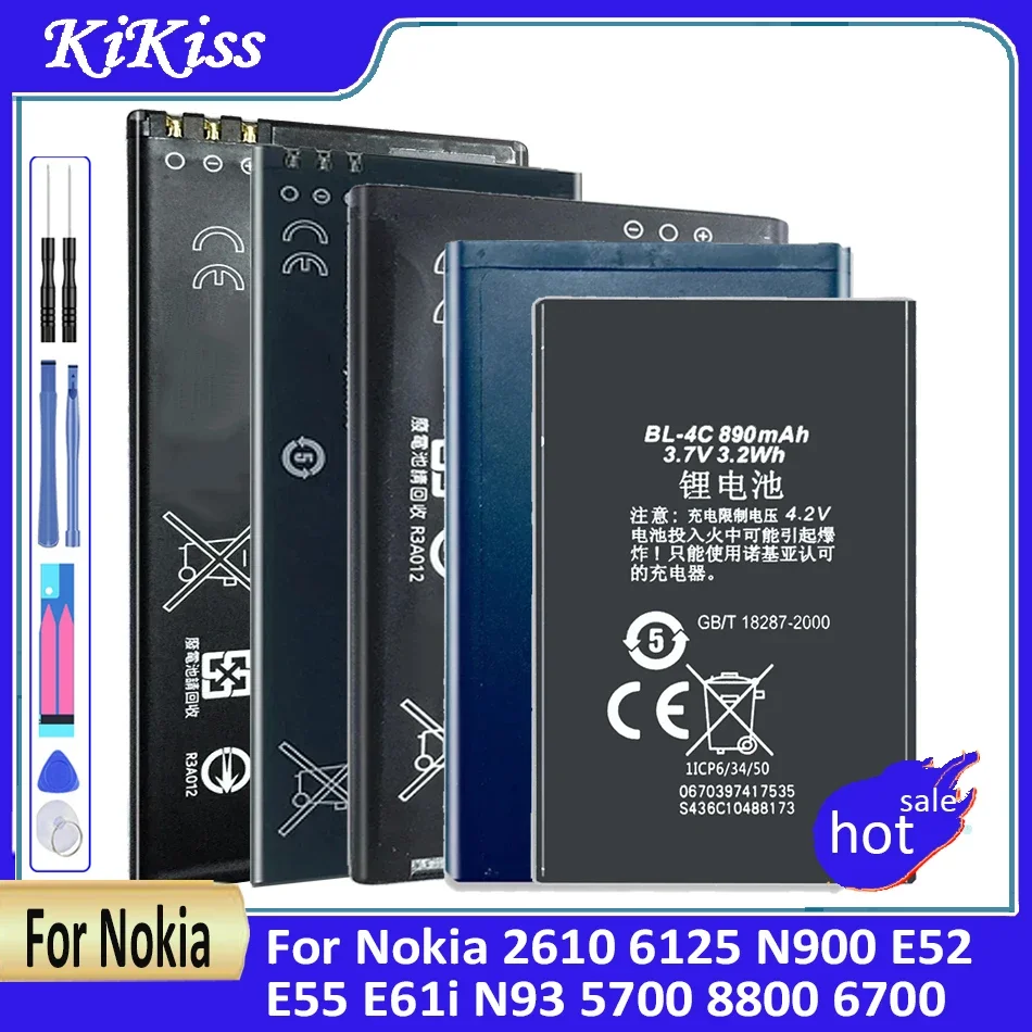 Battery BL-5C/4C/5J/6Q BP-4L/6M/5M/6X/6Q/6MT/3L/4GWA For Nokia 2610 6125 N900 E52 E55 E61i N93 5700 8800 6700 N81 710 510 625