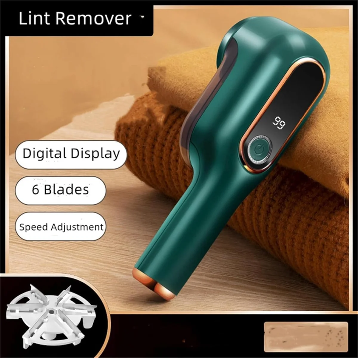 AUU-Electric Lint Remover Rechargeable,Lint Remover, Intelligent Digital Display Lints Shaver, Digital Power Displa Green