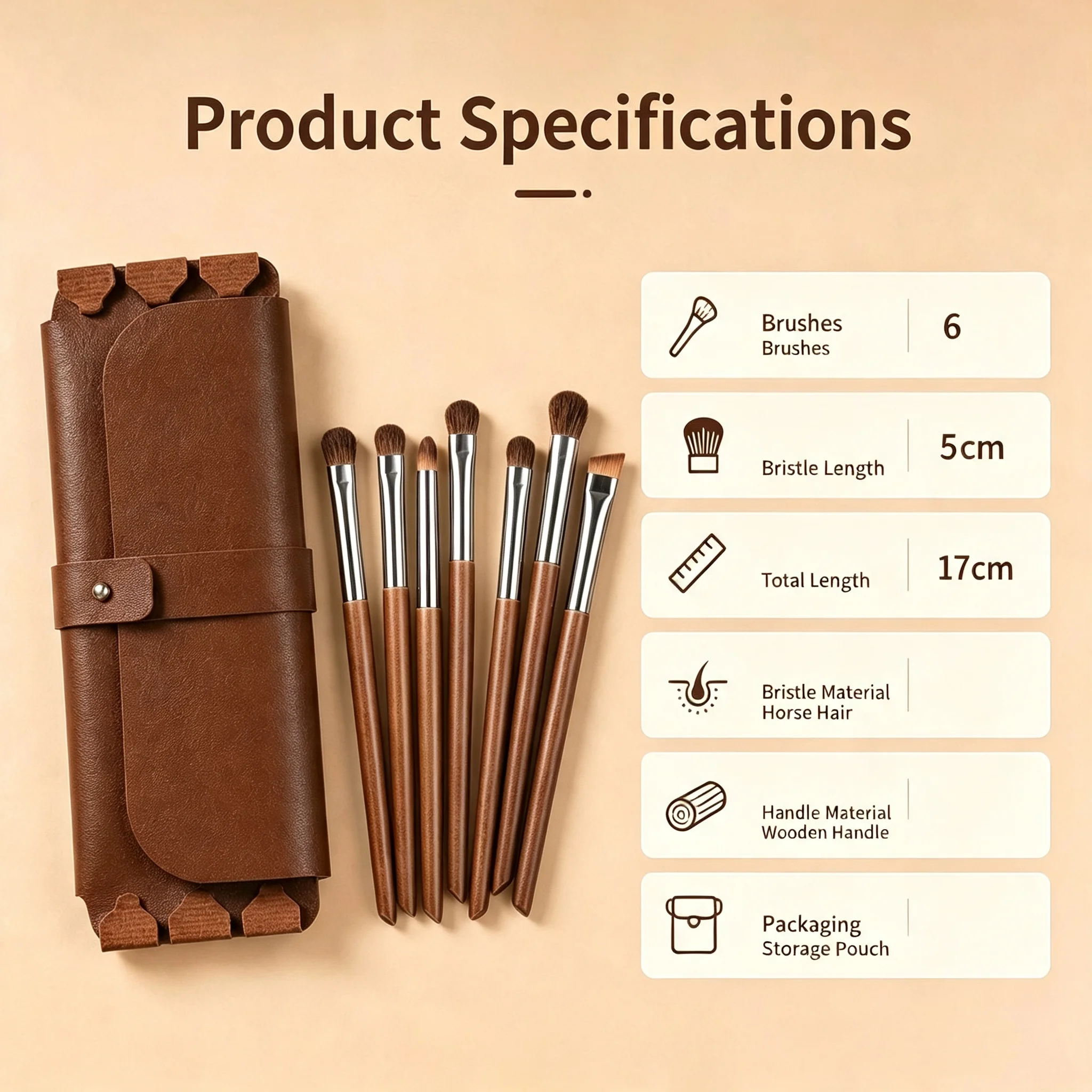 6pcs Horse Hair Eyeshadow Brushes Set with Bag Eyebrow Eye Shadow Blending Brushes Makeup Brushes Tools Animal Hair