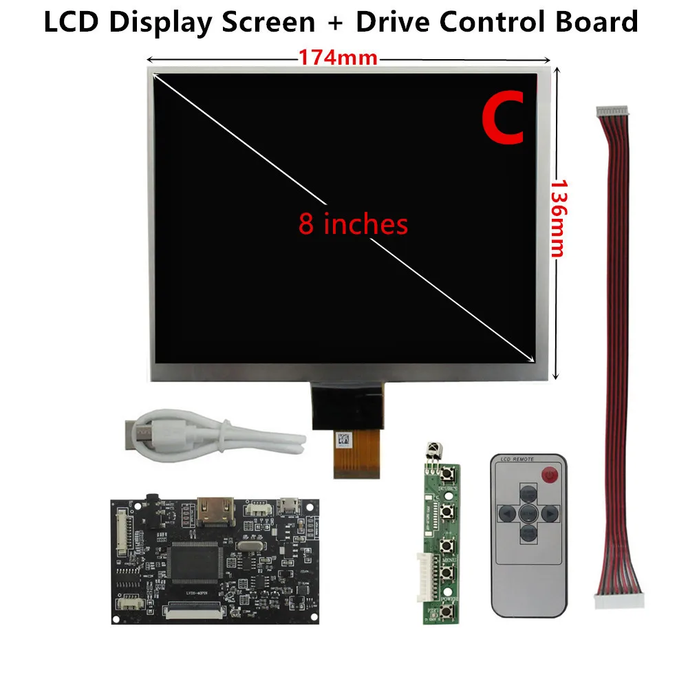 Imagem -04 - Universal Lcd Display Screen Driver Control Board Monitor Portátil Faça Você Mesmo Raspberry pi Banana pc pi Hj080ia01e 4:3 Ips 8