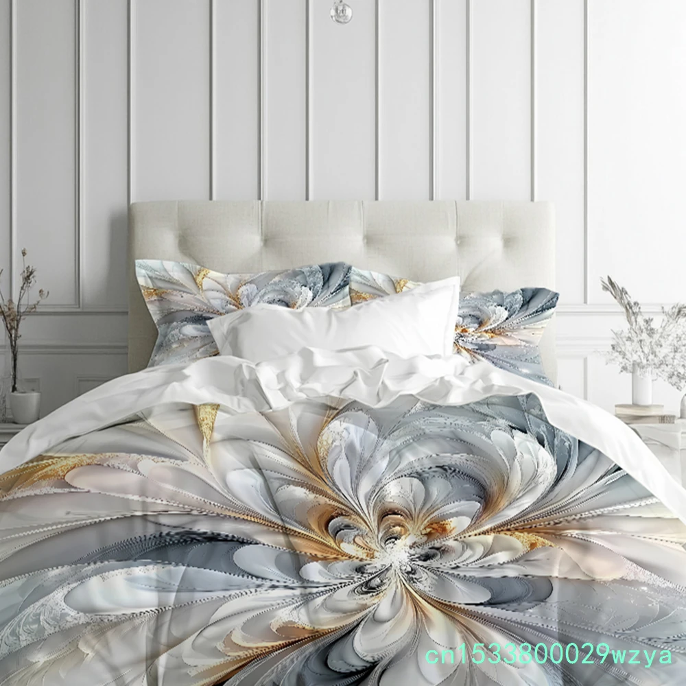 3D Psychedelic Floral Duvet Cover Set Abstract Flower Print Bedding For Bedroom Decor Soft Comfortable Quilt Covers Pillow Cose