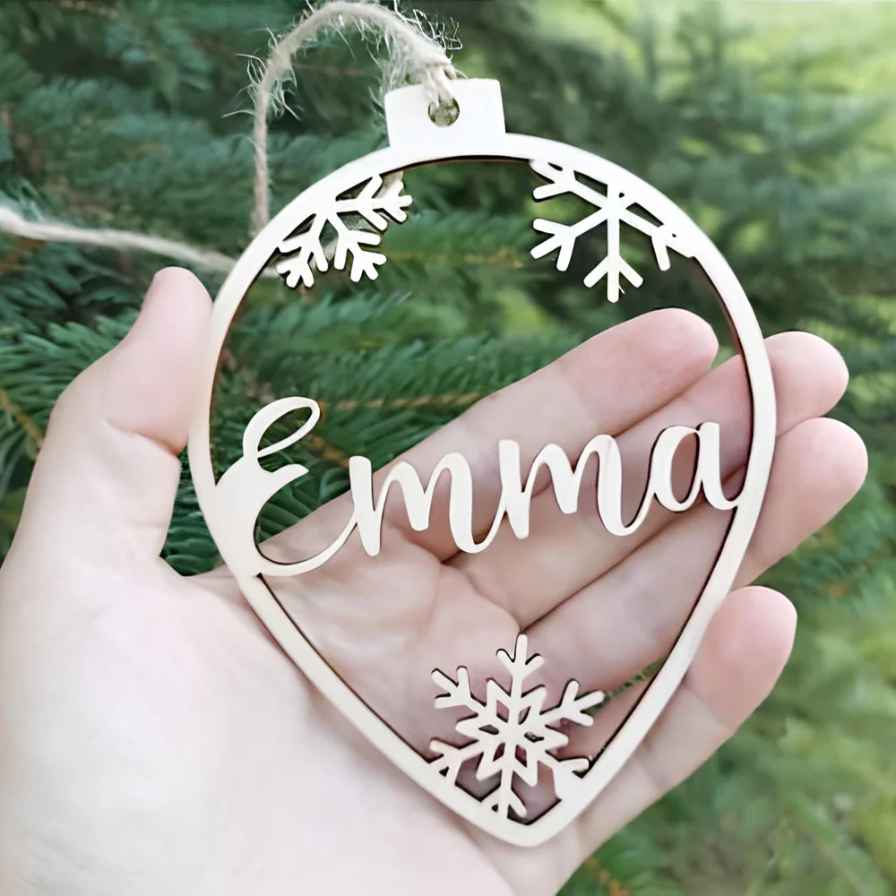 10Pcs Wooden Christmas Balls with Name, Personalized Christmas Ornaments, Personalized Christmas Gift