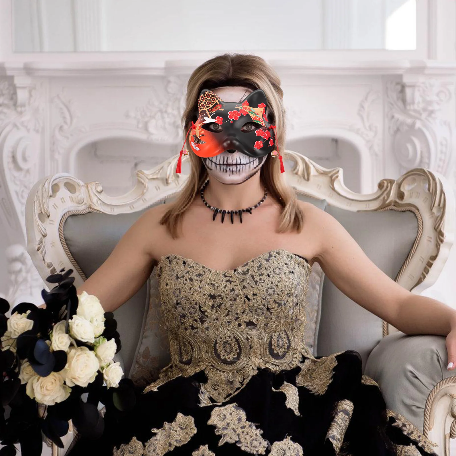 Cat Face Mask Masquerade Cosplay Carnival Party Costume Masks Animal Facial Decoration Half Cat Shape Hand Painted Realistic