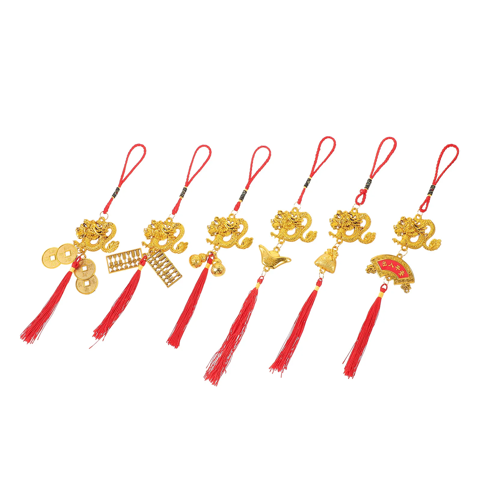 

6pcs Chinese New Year Hanging Decorations 2024 Zodiac Dragon Tassel Pendant Spring Festival Ornaments For Bonsai Wall Home Party