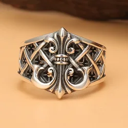 Retro punk style personality trendy brand men's open ring, creative and chic anchor logo jewelry
