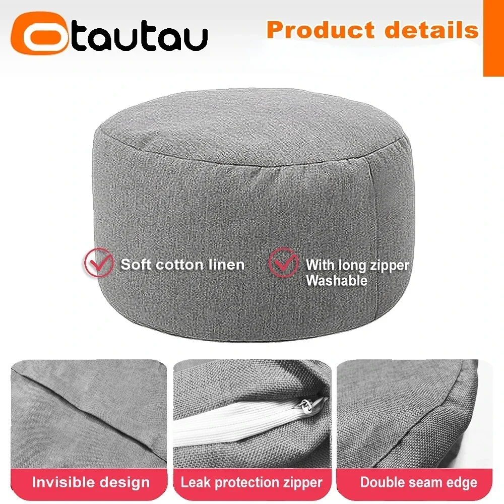 OTAUTAU Linen Bean Bag Chair with Filling Beanbag Pouf Ottoman Footstool Tatami Round Stool Futon Puff Relax Lounge Furniture