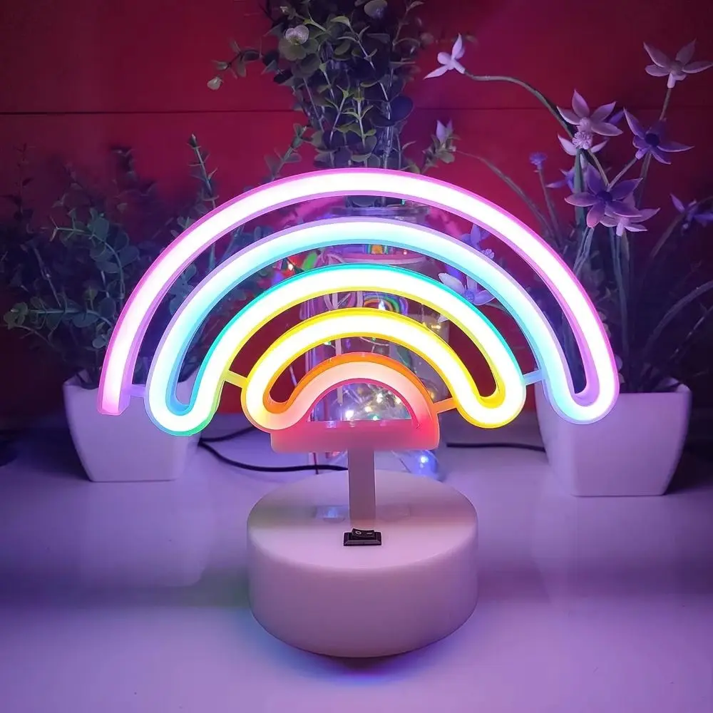 

Colorful LED Neon Sign Nightlight 3D Acrylic with Base Desktop Rainbow Night Light Flicker Free Battery USB Dual-use