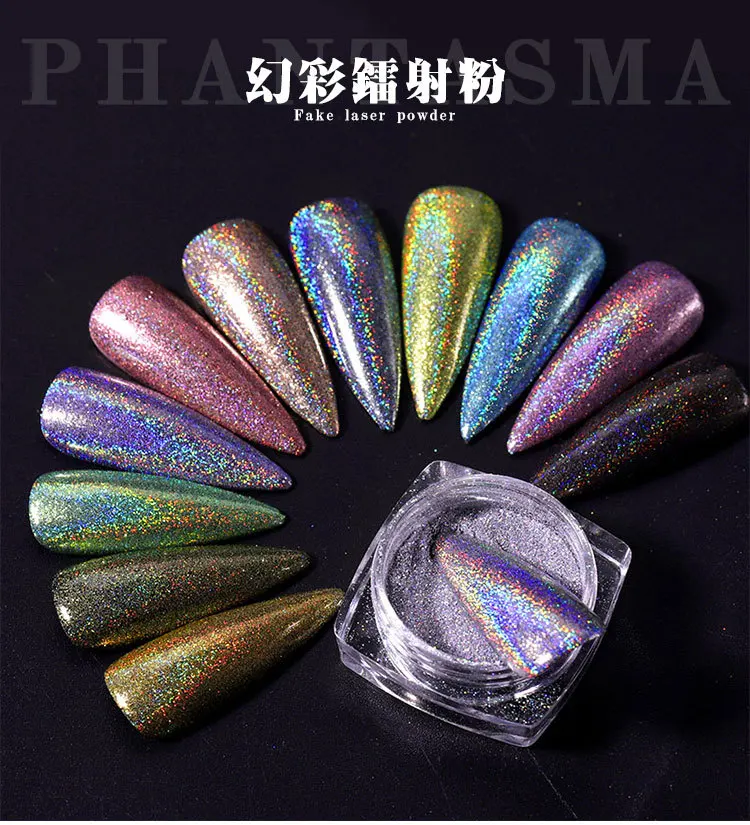 12Jars/Set Holographic Nail Art Glitter Powder Net0.5g Ultra-Fine Laser Chrome Pigment 0.05mm Sparkly Magic Mirror Manicure Dust