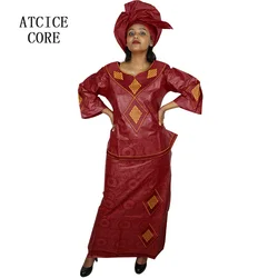 African Dresses For Women African Fabric Bazin Riche Embroidery Design Dress Long Dress With Headtie