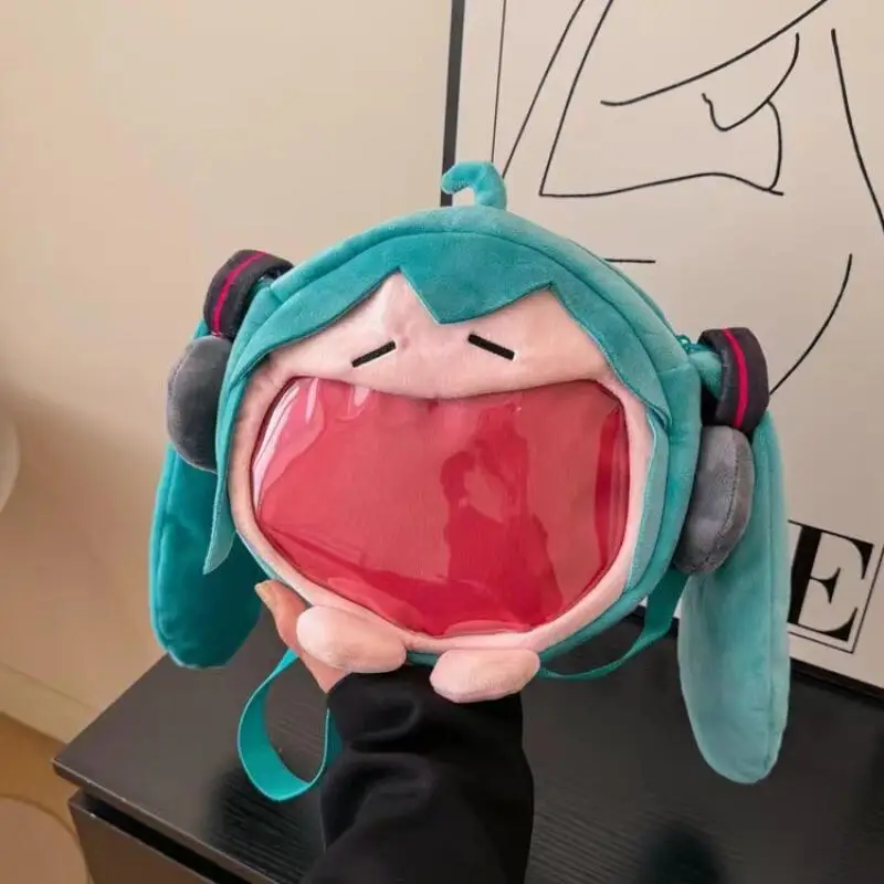 Japanese Style Hatsune Miku Plush Crossbody Bag Cartoon Large Capacity Plush Zipper Shoulder Bag Cute Storage Bag Friend Gift
