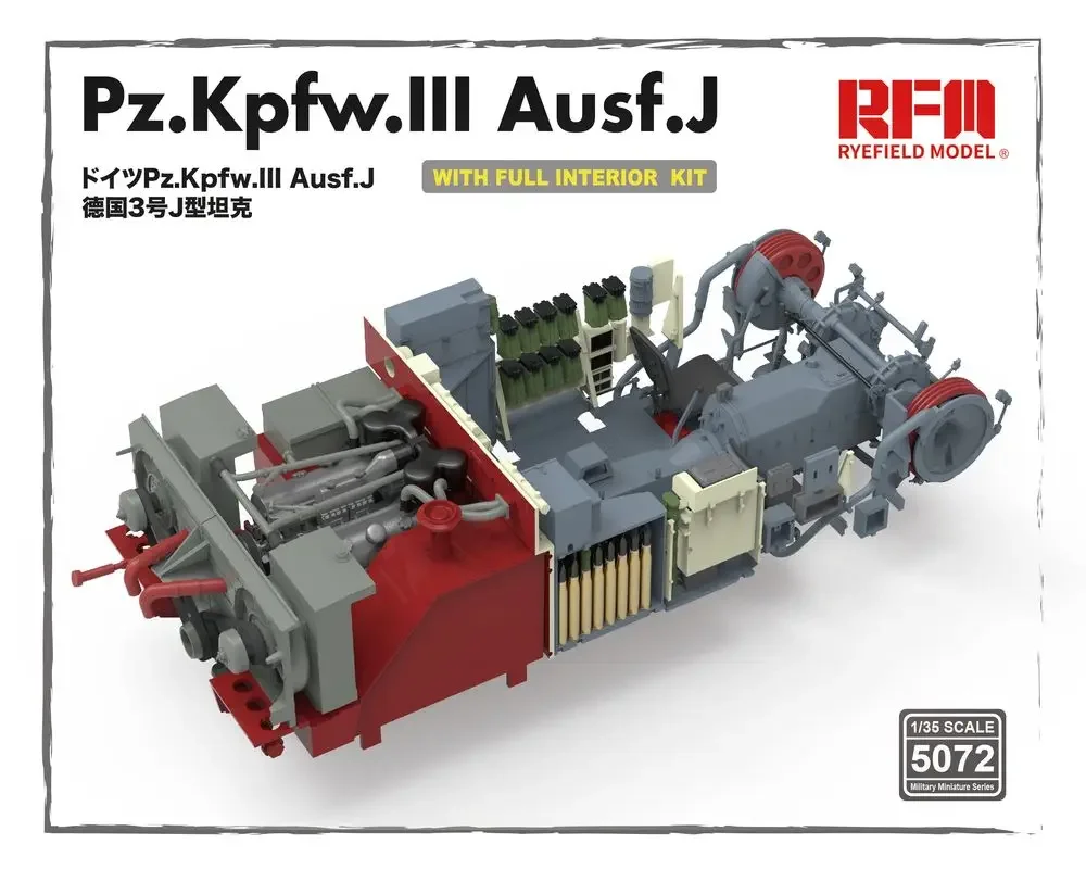 RYEFIELD MODEL RFM RM-5072 1/35 Pz.Kpfw.III Ausf.J مع مجموعة داخلية كاملة - مجموعة نماذج مقياس التجميع