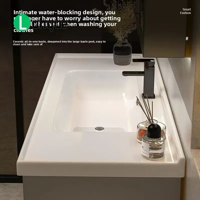 Modern White Wall Mounted Bathroom Vanity with Single Ceramic Basin Farmhouse Style Sink Cabinet for Apartment School Villa