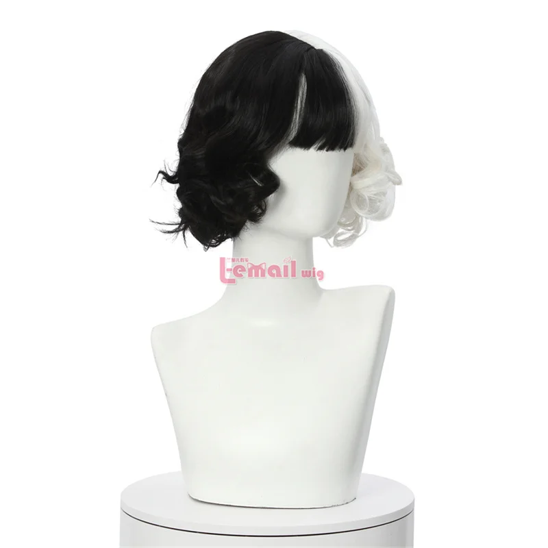 L-email wig Halloween Wig Black White Short Cosplay Wig Lolita Curly Wigs For Women Mixed Color Moive Synthetic Hair Wig