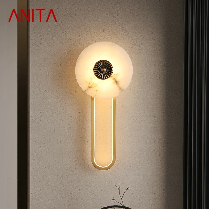 

ANITA Brass Wall Lamp LED Modern Luxury Marble Sconce Light Interior Decoration Household Bedroom Bedside Living Room Corridor