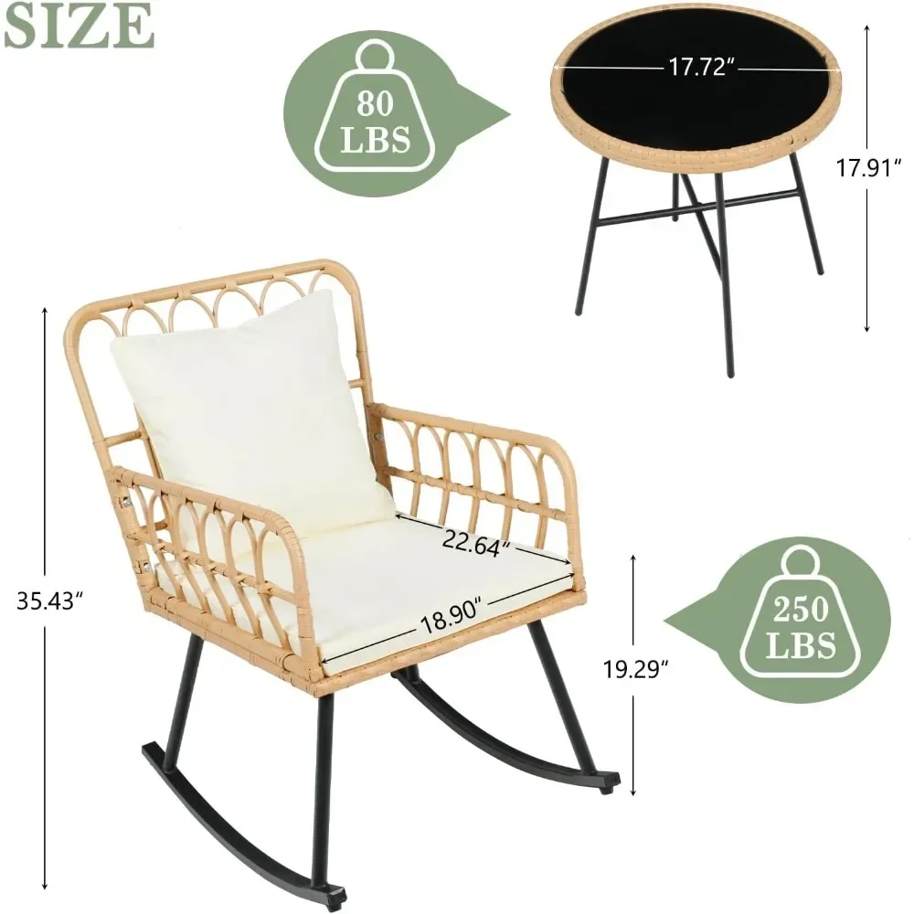 Patio Rocking Chairs Set of 2 - Widen Outdoor Wicker Rattan Rocking Chairs with Thickened Cushions, for Balcony Garden Porch