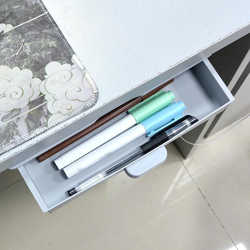 2022 Self-Adhesive Under Desk Drawer Hidden Storage Box Makeup Organizer Self Stick School Stationery Case Pencil Tray wholesale