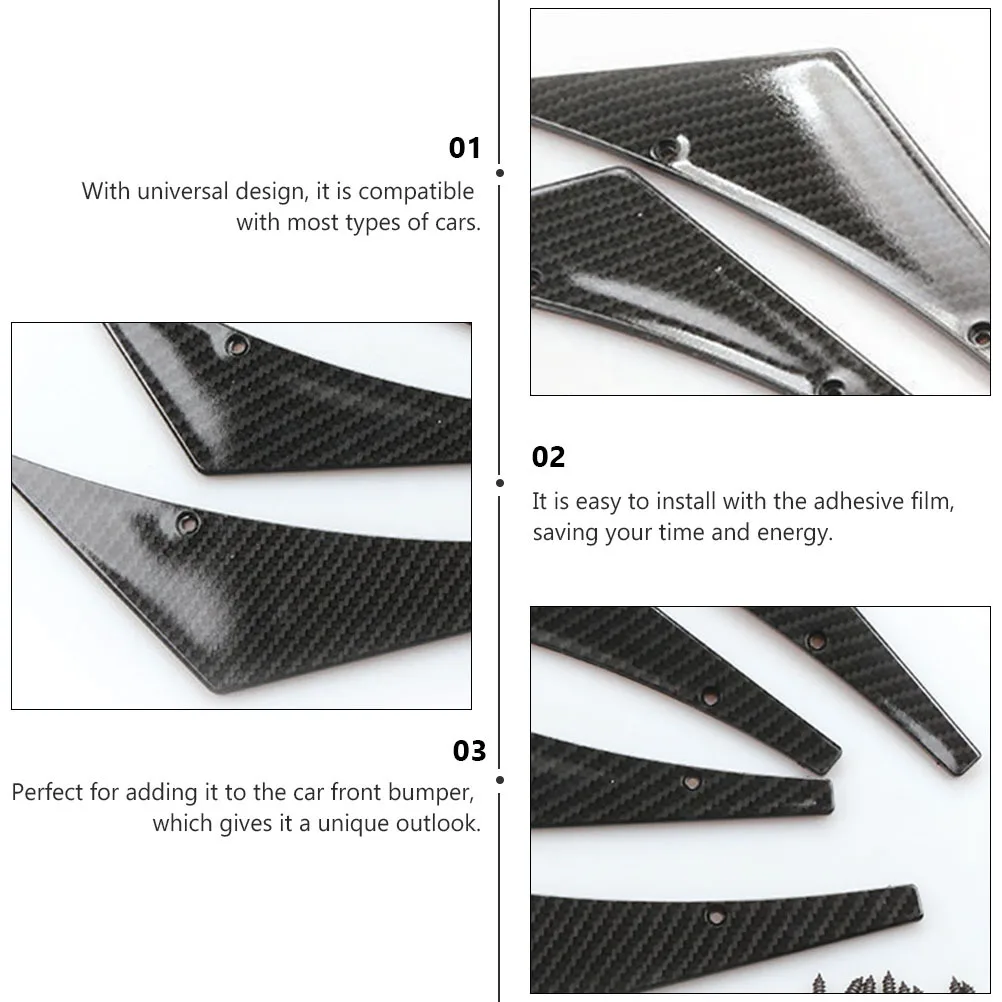 

1Set Carbon Fiber Bumper Lip Splitter Fin Black Professional Front Bumper Decor Racing Style Car Accessories Durable Universal