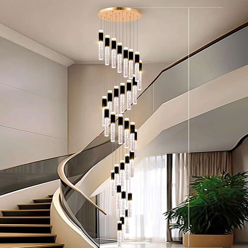 Postmodern Rotating staircase decorative Long strip LED chandelier lustre Hardware Round disc Ceiling Home interior lighting