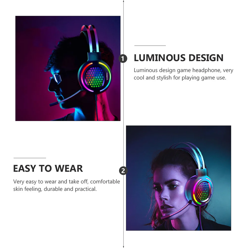 1Pcs Black Gaming Headphone Luminous Lightweight Pc Gaming Headset Head-Mounted Headphone Comfortable Mic Breathable Ear Cushion