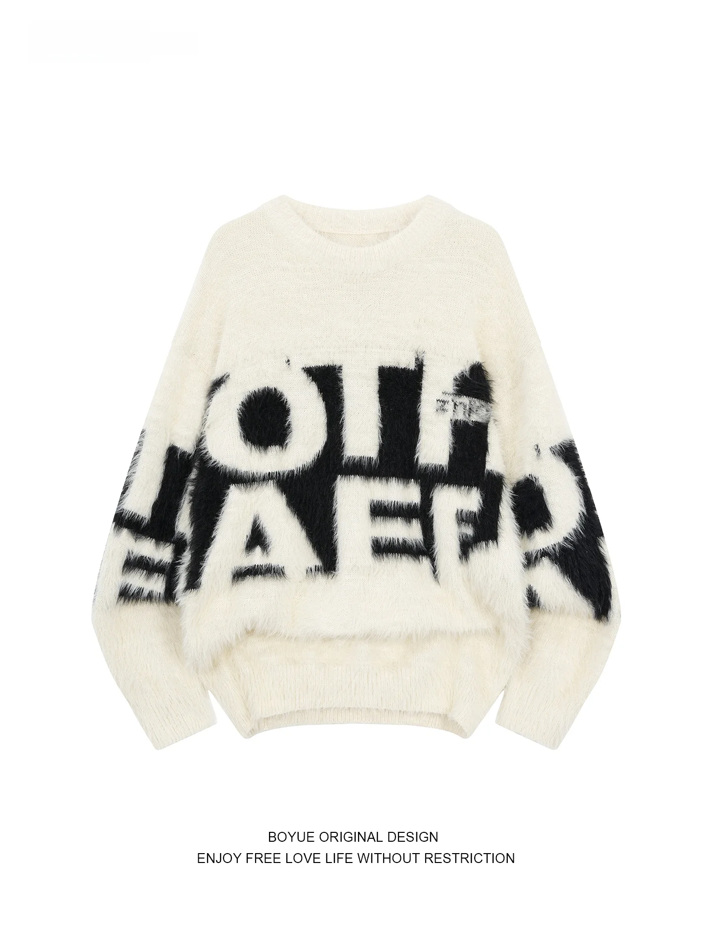 

Вязаный свитер Boyue для осени и зимы: мягкий, теплый, в уличном стиле, с буквенным принтом, с искусственным мехом, повседневная одежда