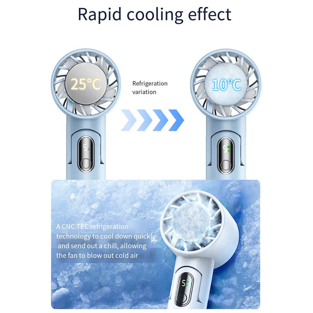 Ventilador portátil com função de compressão fria, portátil, ajustável, recarregável, mini ventilador para exterior, 5 velocidades, 4000mAh