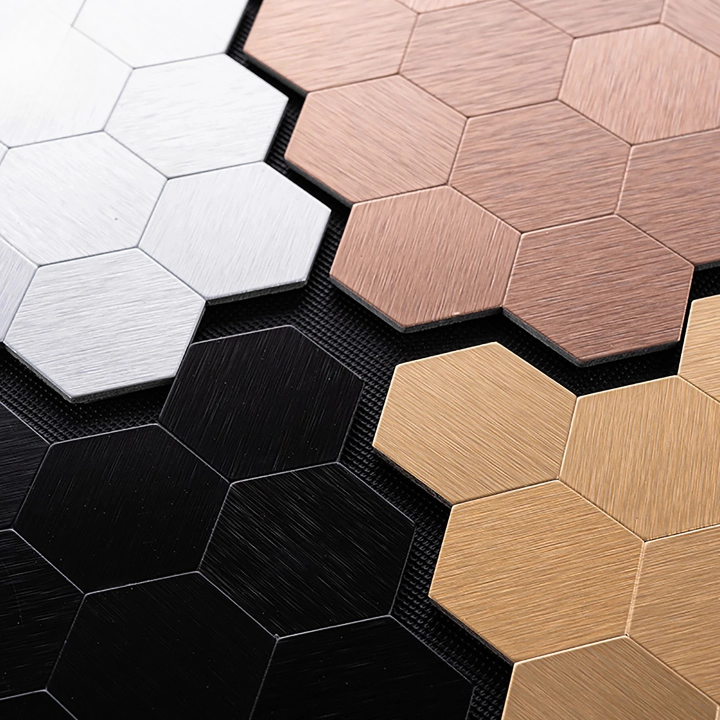 3D Mosaik Metall Aluminium Sechseck Panel Wandaufkleber Selbstklebend Gold Abstrakt Wasserdicht Küche Badezimmer Fliesen Wanddekorationen