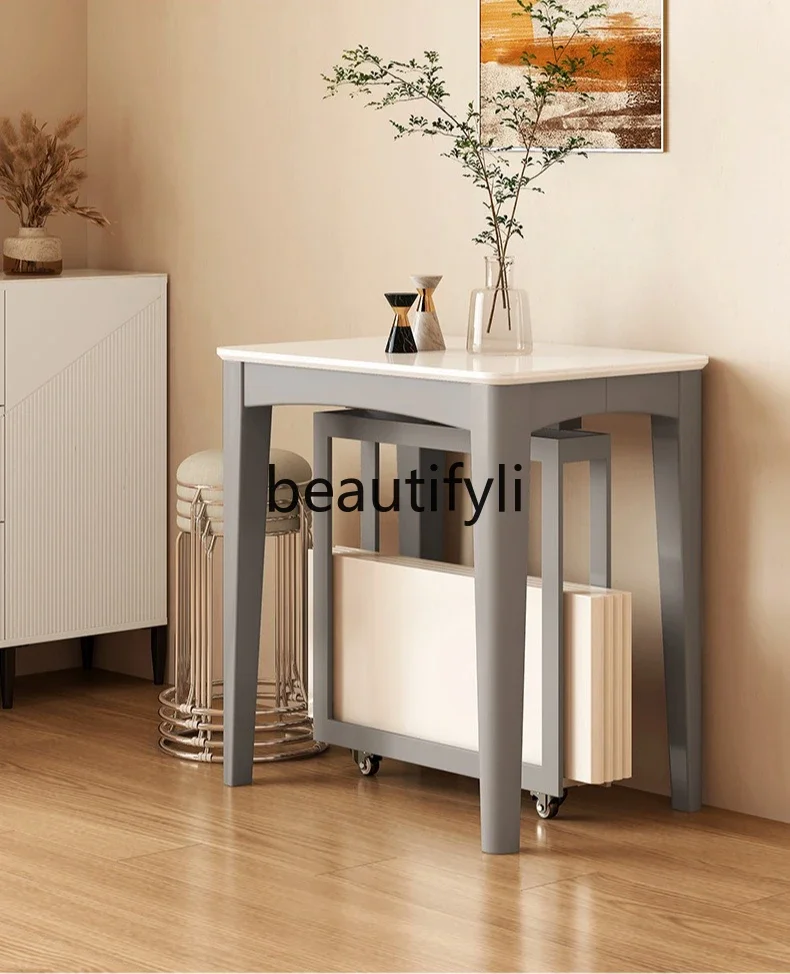 X Extendable Home Small Apartment Dining Table Modern Simple Light Luxury Rock Board Dining Table and Chair Set Solid Wood