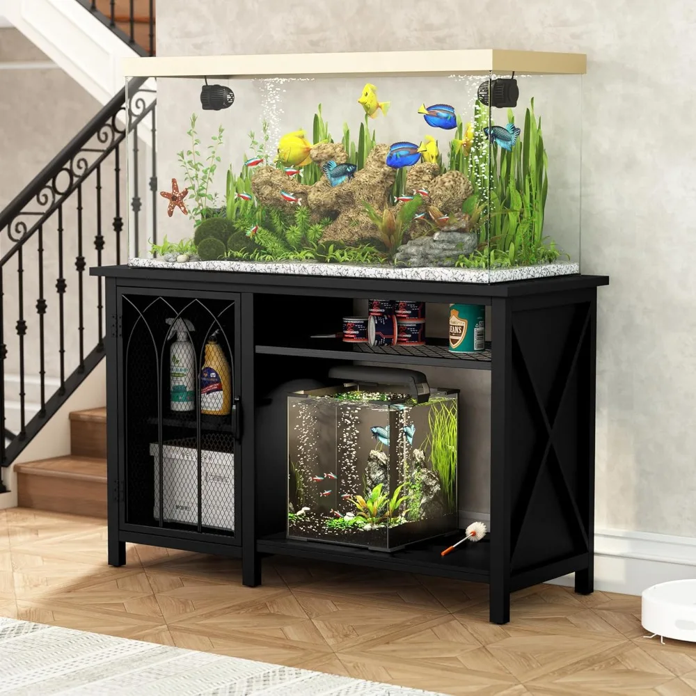 

55-75 Gallon Fish Tank Stand, Heavy Duty Aquarium Stand with Mental Door for Turtle Tank, Cabinet for Fish Tank Reptile