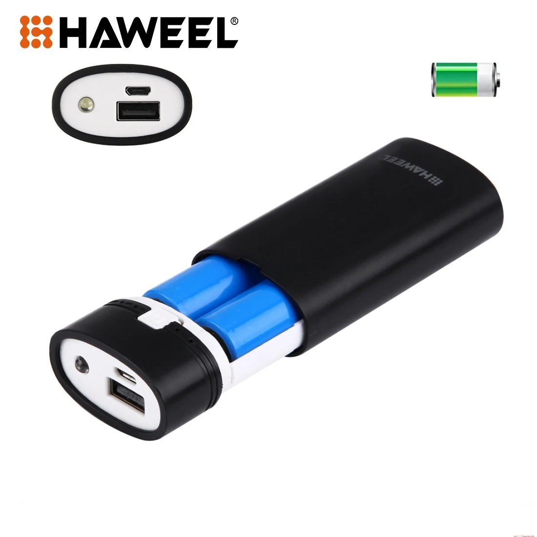 HAWEEL DIY 2x 18650 Battery (Not Included) 5600mAh Power Bank Shell Box with USB Output & Indicator Battery Charge Storage Box