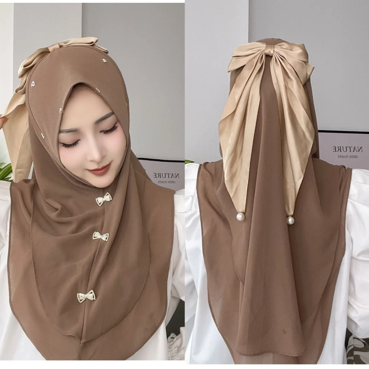 Convenient Instant Easy Muslim Wear Muslem Girls Bow Hijab Head Cover