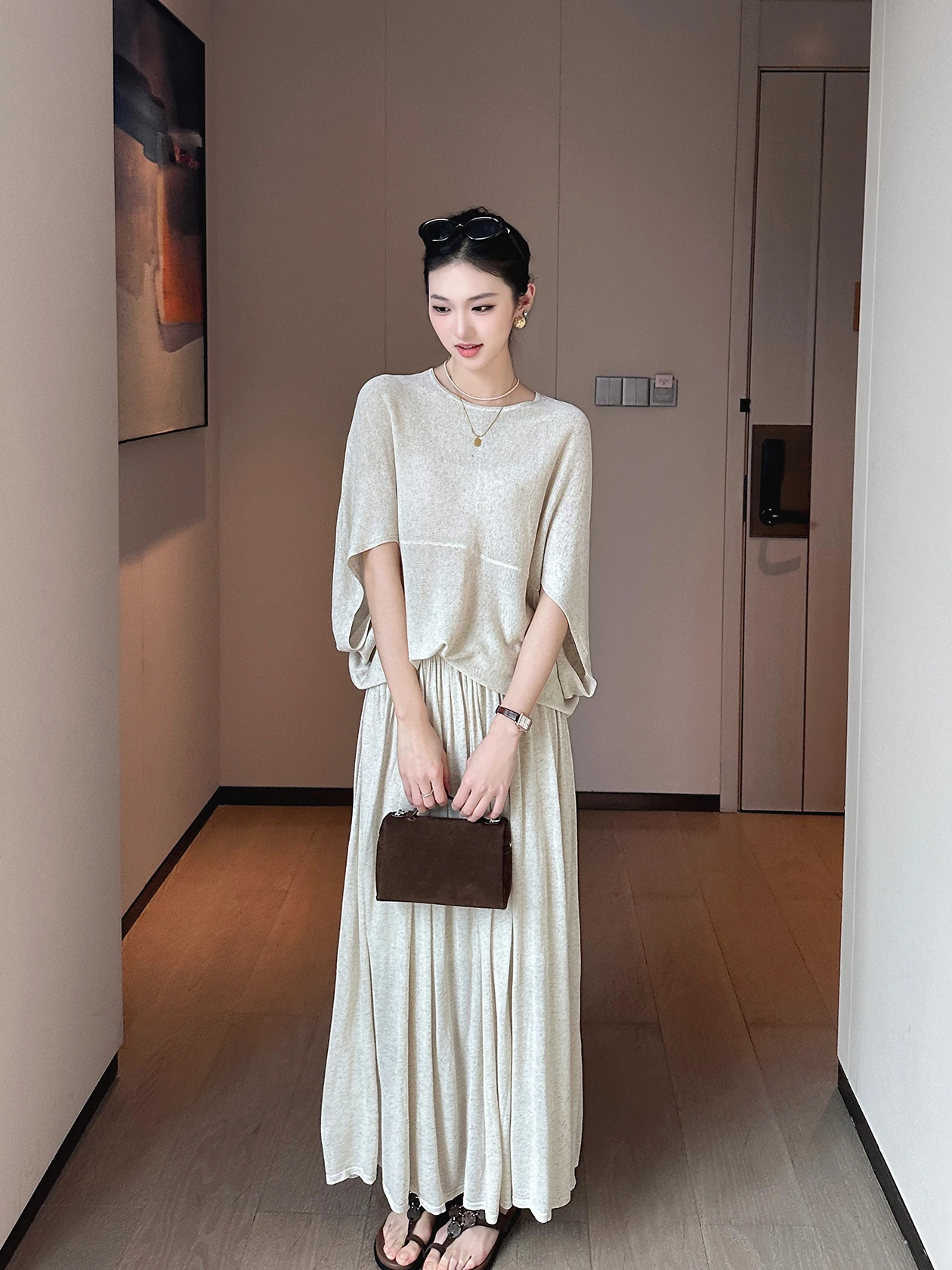 

Laid-ba Sle Knitted Two-Piece Set Spring 2026 Faion f Skirt Women's Top Bot Ensemble Loose Fit round Neline