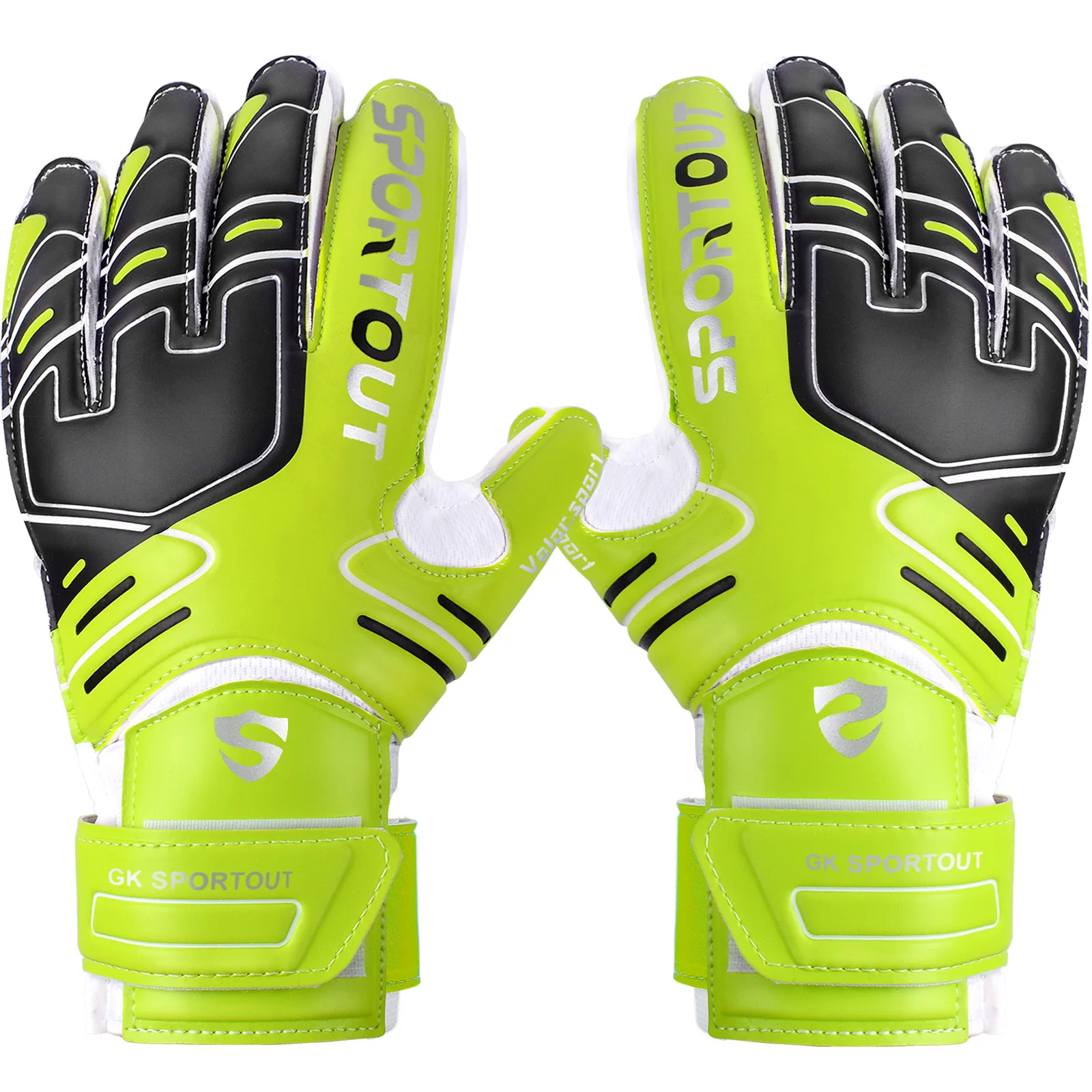 Sportout keepershandschoenen voor jongeren en volwassenen, sterke grip voor de sterkste besparingen, met vingervorm en 4+3 mm latex