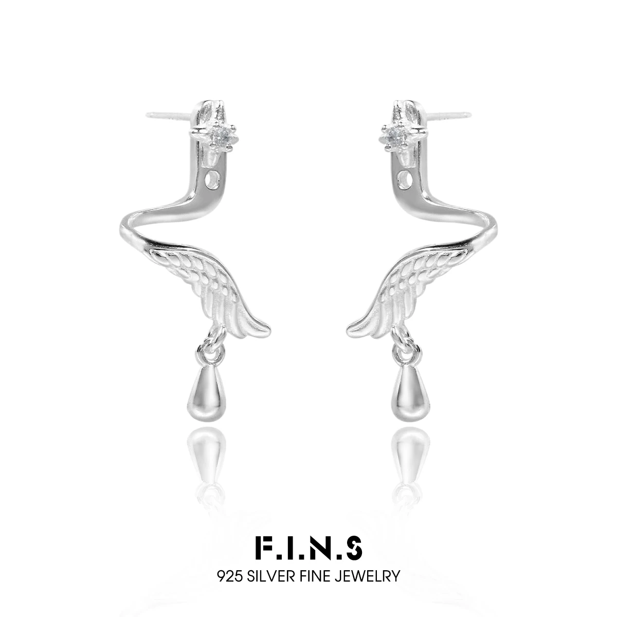 

F.I.N.S оригинальные серьги-гвоздики из стерлингового серебра 925 пробы с цирконием и звездой в виде крыльев, минималистичные подвески-капли, шпильки для пирсинга, ювелирные изделия