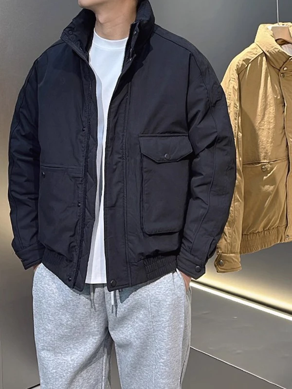 

Casual Men's down Jaet Stand Collar Warmth Not Puffy Stand Fit Polyester Fiber Cosite Fabric Long Sve Zipper Closure