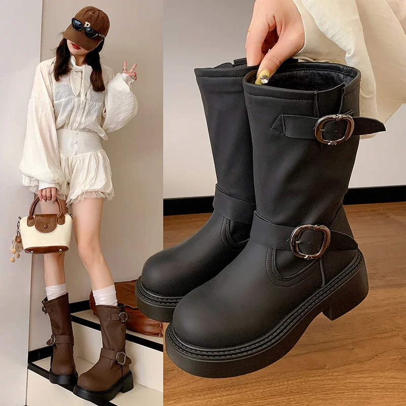 

Women's Shoes Autumn Retro Platform Women Boots Fashion Round Toe Solid Color Boots for Women Luxury Ankle Boot Zapatos De Mujer