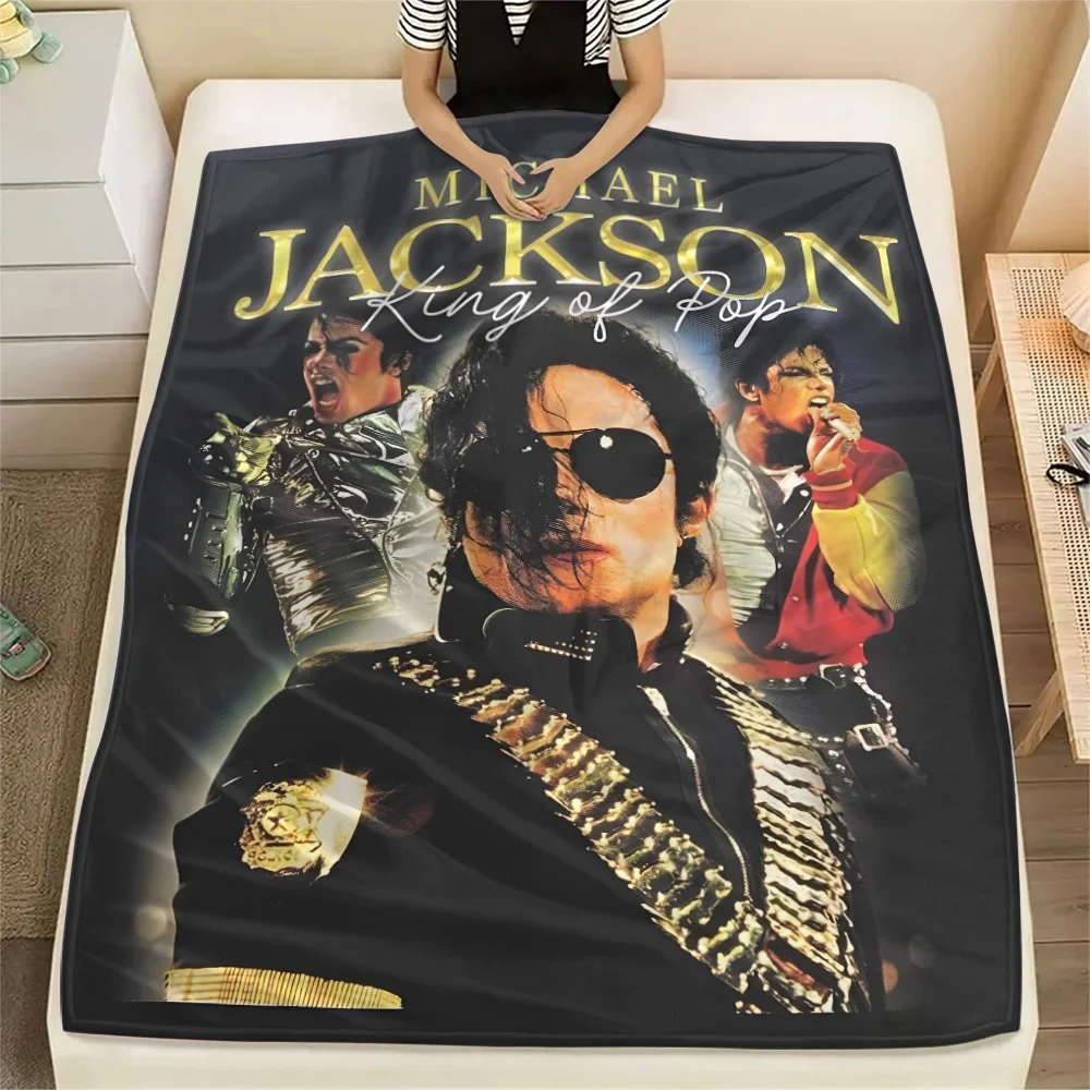 1pc Michael Jackson King of Pop Flannel Throw Blanket Vintage Music Star Print Soft Warm All‑Season Holiday Blanket for Bedroom