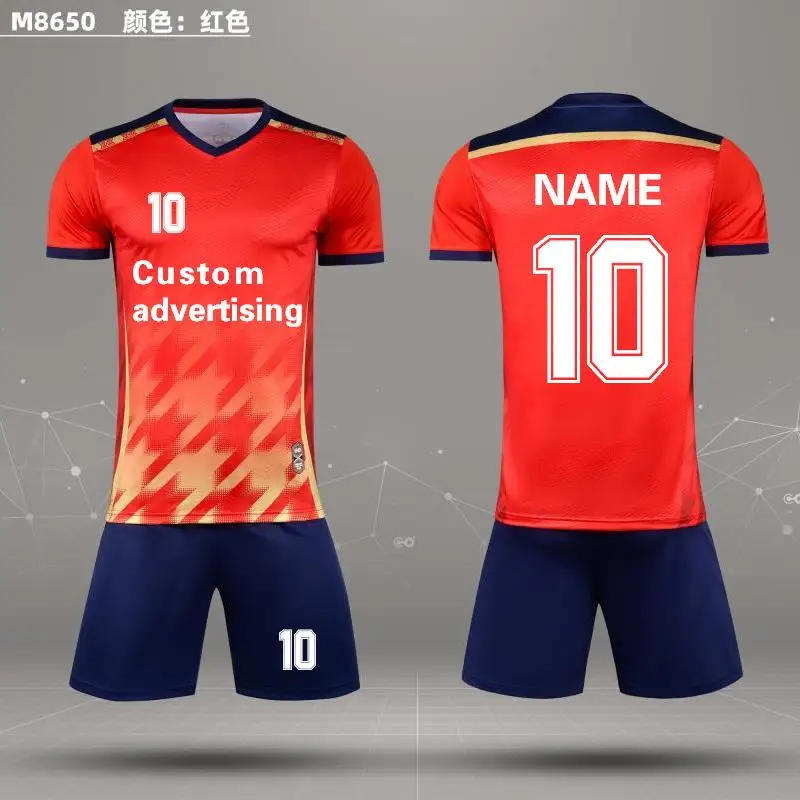 23-24 Summer brand football wear blue red white jersey custom short-sleeved T-shirt shorts set Custom jersey model 8650