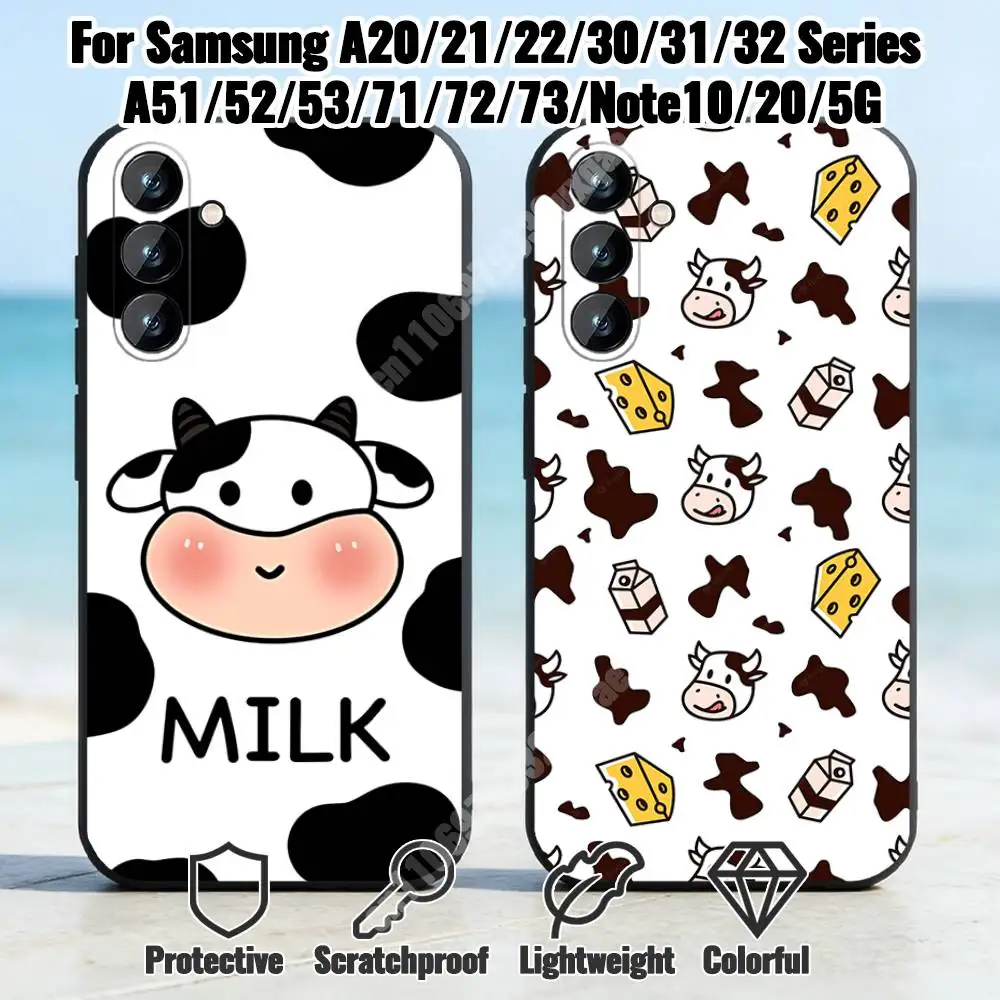 Kawaii Cow Spots Pattern Phone Case for Samsung Galaxy A73 72 71 70 A53 52 41 40 A32 31 30 Note20 Note10 Note9