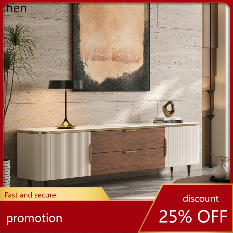 

HT light luxury marble solid wood TV cabinet household simple living room spar high-end villa cabinet