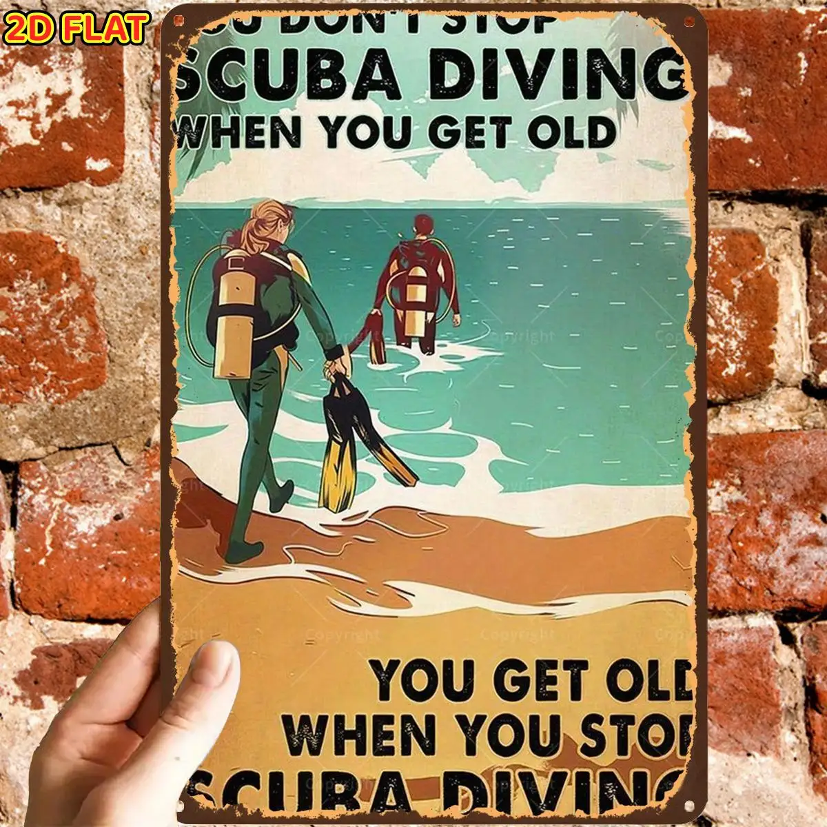 2D Flat, 1pc, Retro Vintage Scuba Diving Poster Art Metal Tin Sign, with Pre-Drilled Holes, Ideal Office, And Restroom Decor