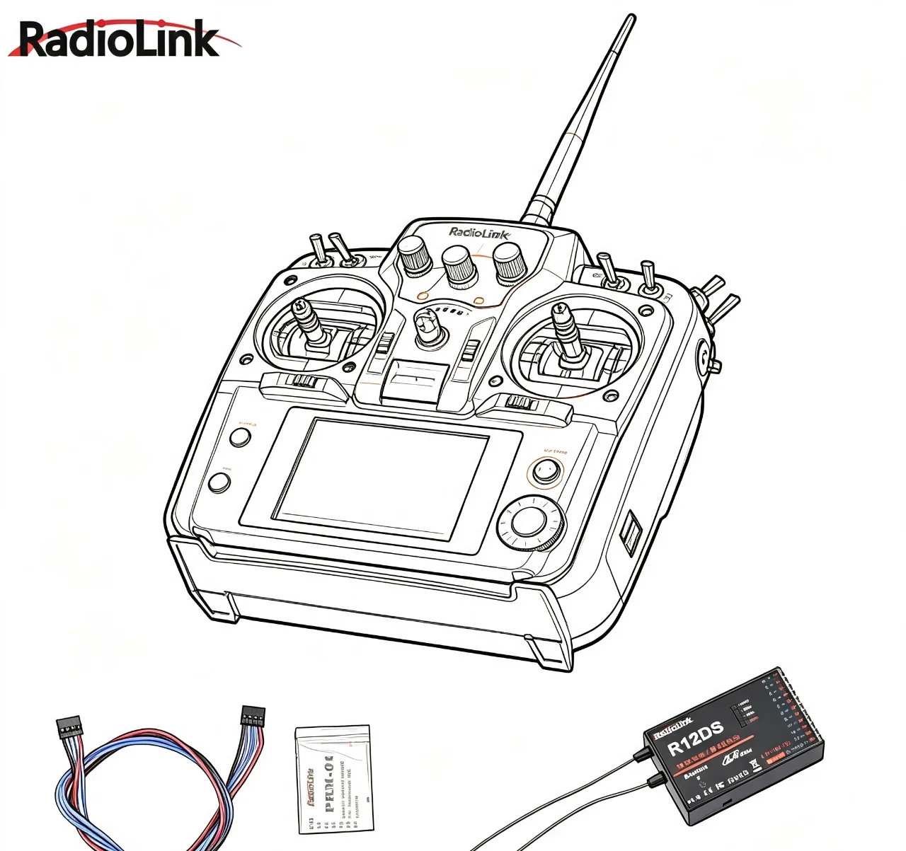 RadioLink AT10 II 2.4Ghz 12CH RC Transmitter with R12DS Receiver PRM-01 Voltage Return Module Battery for RC Quadcopter