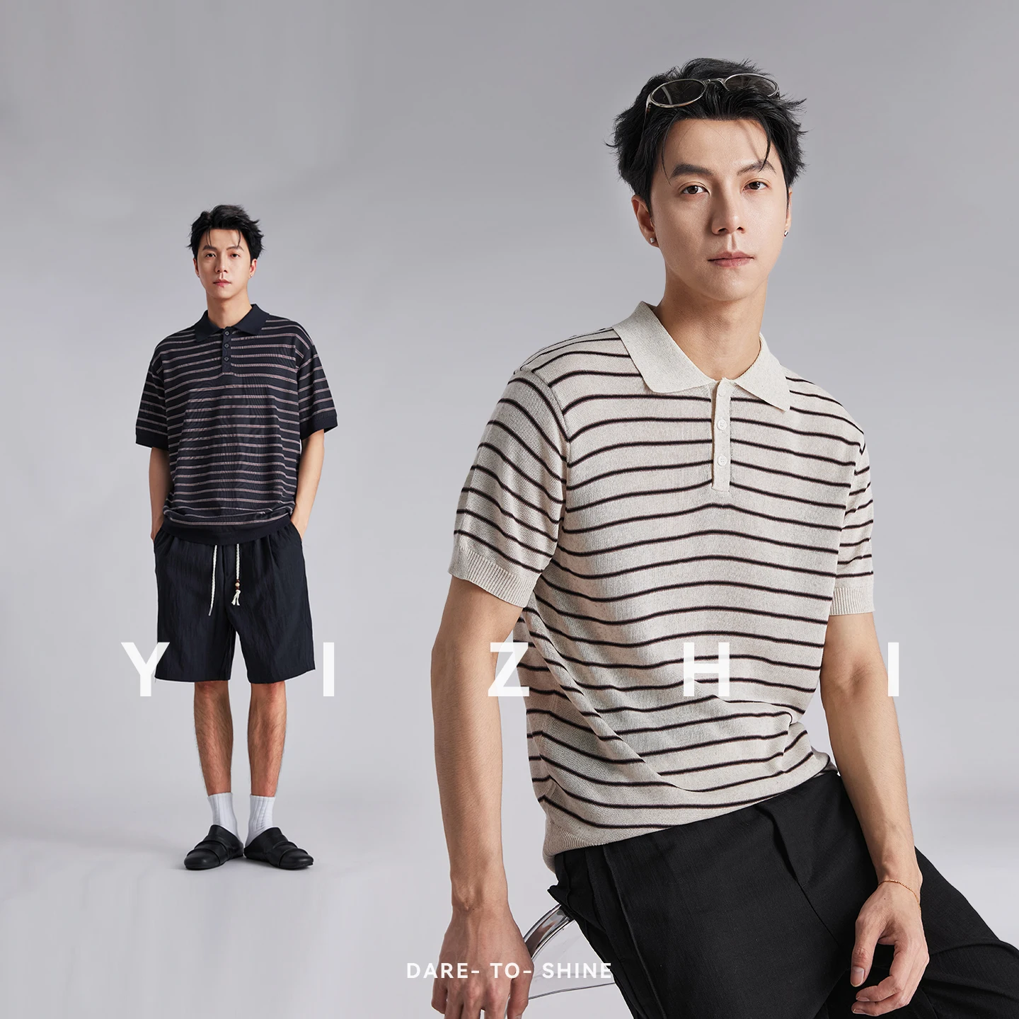 Men Old Money Style Linen Cotton Horizontal Stripe Knit Polo Shirts Summer Loose Breathable Casual Commute Short Sleeve Tees